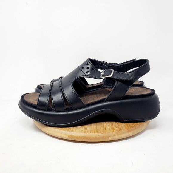 Dansko Shoes Womens 40 Black Leather Platform Clog Sandal T Straps Y2K - Picture 6 of 12